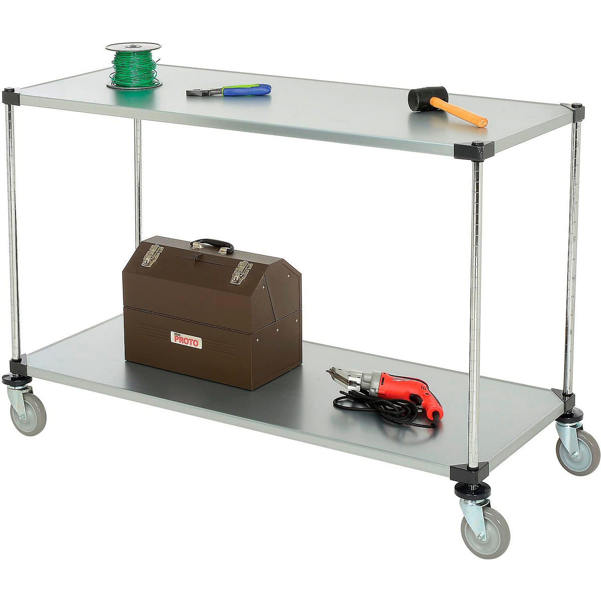 Adjustable Solid Galvanized Shelf Cart by Nexel – 24"L x 24"W x 40"H, 12-Gauge Powder Coated Steel, Chrome, Model SC24603SZ2