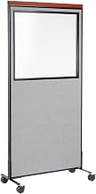Global Industrial 36-1/4"W x 76-1/2"H Mobile Deluxe Office Partition Panel with Partial Window, Gray