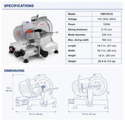 Commercial Meat Slicer by Eurodib – Aluminum, Silver, Model HBS-195JS