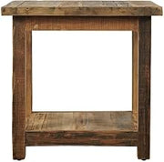 Starlight Canyon Home Solid Wood End Table with Storage Shelf, Distressed-Finish Rustic Farmhouse Small Side Table for Living Room, Unfinished Brown