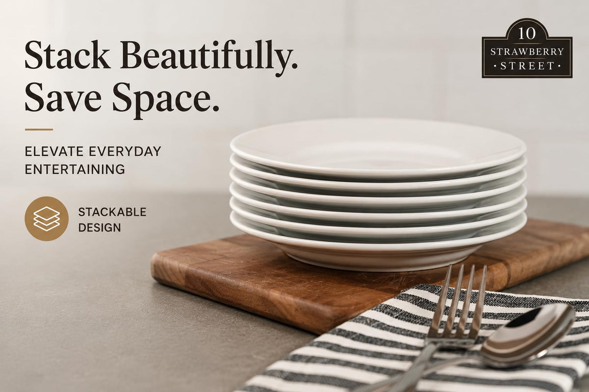 Simply Round 6" Appetizer Plate by 10 Strawberry Street – 6" Appetizer, Ceramic, White, Pack of 6, Model 6RD-6ACE-TSS