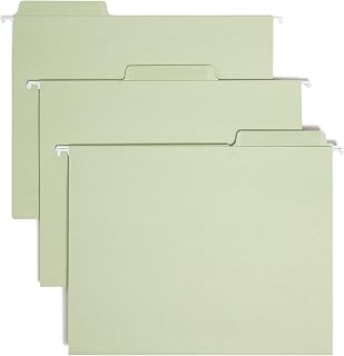 SMEAD Erasable FasTab Hanging File Folder, 1/3-Cut Built-in Tab, Letter Size, Moss, 20 per Box (64032)