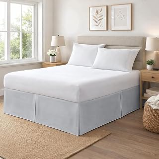 Vivacious Bedding Premium 800TC Split Corner Bed Skirt Silver King Size 17" Drop Length - 100% Organic Cotton Bedskirt