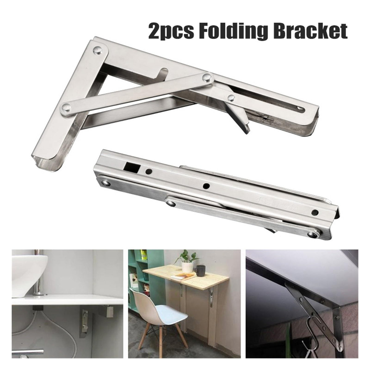 2pcs Stainless Steel Folding Stand Table Bracket Shelf Bench 200kg Load Heavy Repisas Flotantes Mesa Plegable (Color : 8 INCHES) by SBTRKT – Stainless Steel, 8 Inches, Model SBTRKT