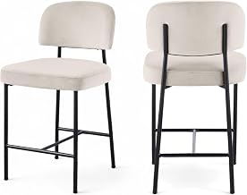 Meridian Furniture 88022Cream-C Zarelle Collection Modern | Contemporary Counter Stool with 460 GSM Performance Fabirc Velvet, Iron Frame, 22" W x 23.25" D x 39.25" H, Cream/Black, Set of 2