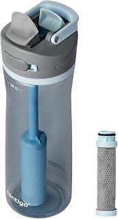 Contigo Wells Plastic Filter Water Bottle with AUTOSPOUT Straw Lid and Replacement Filter, 24 Oz, Dark Ice