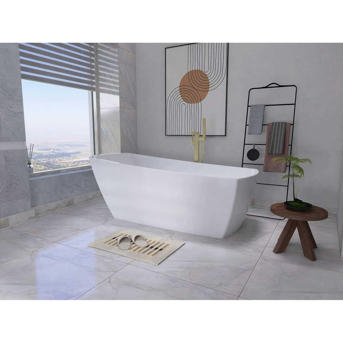 72" Soaking Single Slipper Bathtub in Glossy White/Gold by Elegant Kitchen and Bath – Acrylic, White, Model BT21272GW-BGD