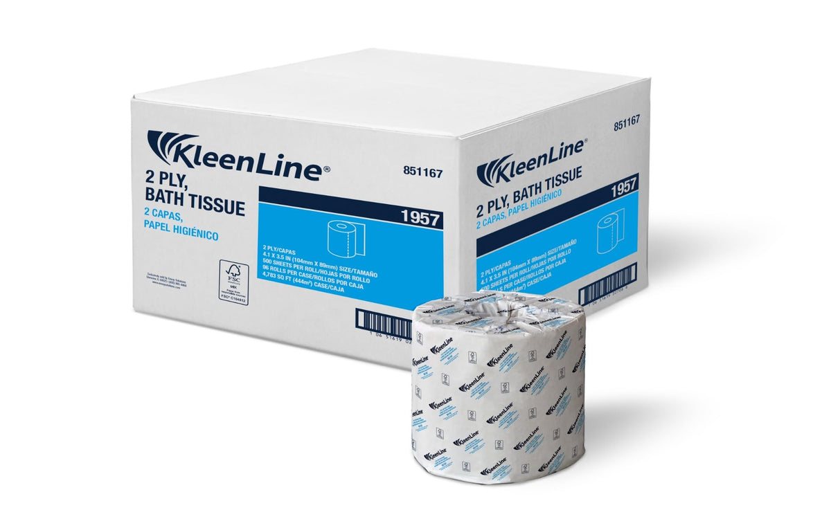 KleenLine 2-Ply Bath Tissue – White, 4.25" x 4", Universal | 96 Rolls/Case