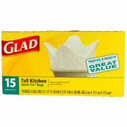 Tall Kitchen Bags 15 ea by Glad – 32 x 22 inches, 13.0 gallons, Plastic, White, Pack of 15