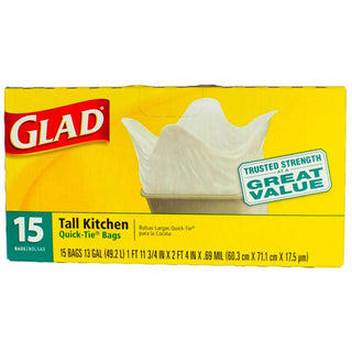 Tall Kitchen Bags 15 ea by Glad – 32 x 22 inches, 13.0 gallons, Plastic, White, Pack of 15