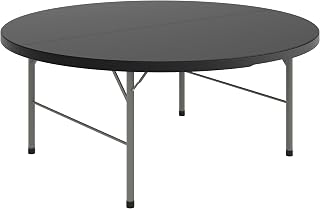 Flash Furniture 5.89-FT Round Bi-Fold Plastic Folding Table, Granite Black | Bi-Fold, Carrying Handle, Commercial Grade, Easy Storage
