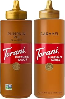 Torani Puremade Caramel & Pumpkin Pie Sauce Variety 2-Pack for Desserts and Coffeehouse Drinks, 16.5 Oz Ea