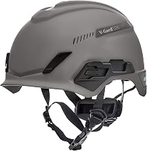 MSA 10204346 H1 V-Gard Helmet With Fas-Trac III Ratchet Suspension | Polyethylene Shell, Superior Impact Protection, Self Adjusting Crown Straps - Standard Size in Gray