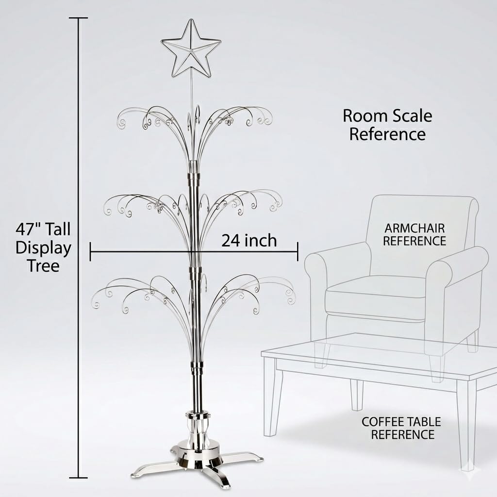Hohiya Rotating Ornament Tree, 47 Inch, Chrome Silver