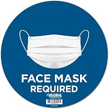 Global Industrial 12" Round Face Mask Required Wall Sign, Blue, Adhesive