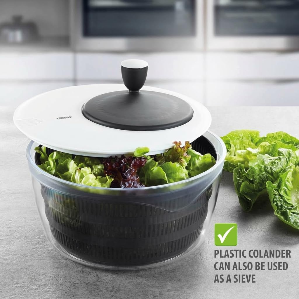 Salad Spinner by GEFU – 4 liters, Stainless Steel, Silver, Model 28170
