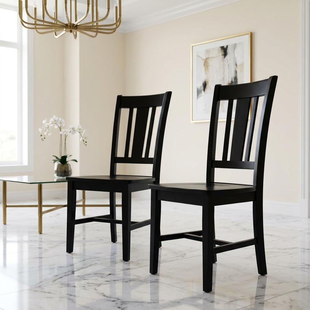 Solid Wood Dining Chair with Splatback Design by Furnifact – Wood, Black, Pack of 2