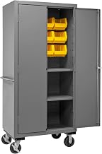 Durham 3501M-BLP-12-2S-95 Lockable Mobile Cabinet with 12 Yellow Hook-On Bins, 2 Adjustable Shelves, Flush Door Style, 36" Wide, 14 Gauge, Gray