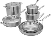 Demeyere Essential 5-ply, 18/10 Stainless Steel, Stay Cool Handle, Oven Safe, Compatible with all Cooktops, Perfect Pour Edge, 10-pc Cookware Set