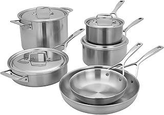 Demeyere Essential 5-ply, 18/10 Stainless Steel, Stay Cool Handle, Oven Safe, Compatible with all Cooktops, Perfect Pour Edge, 10-pc Cookware Set