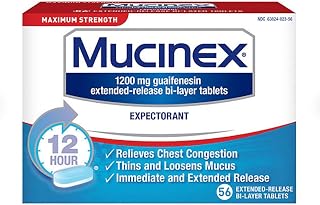 2 Pack of Mucinex 12 Hour 1200mg Maximum Strength Guaifenesin Chest Congestion & Mucus Relief, Guaifenesin Expectorant Aids Mucus Removal, Chest Decongestant for Adults, Dr Recommended, 56 ct Tablets