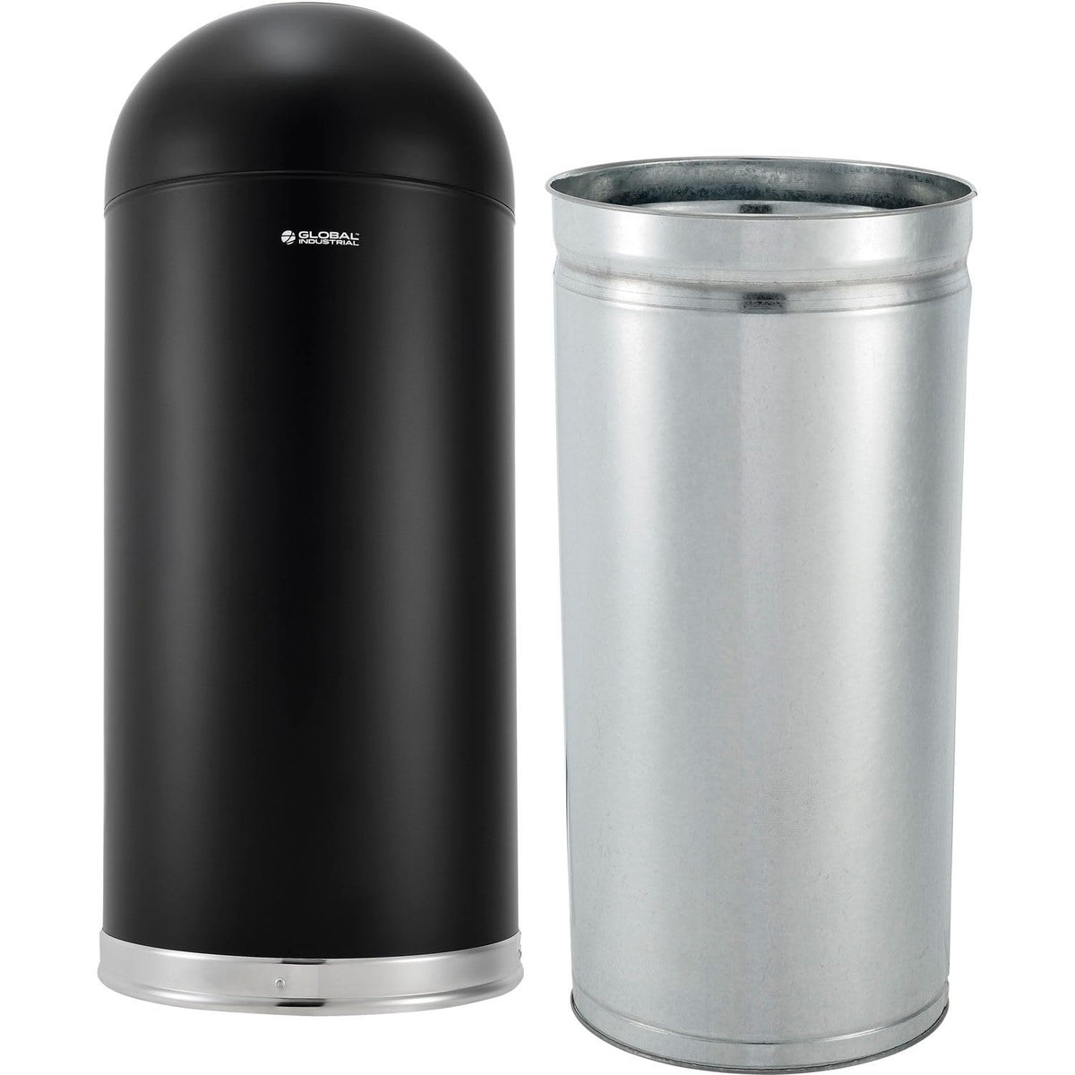 Steel Round Open-Top Dome Lid Indoor Trash Can with by Global Industrial – 15.0 gallons, Steel, Black, Model EK9639P