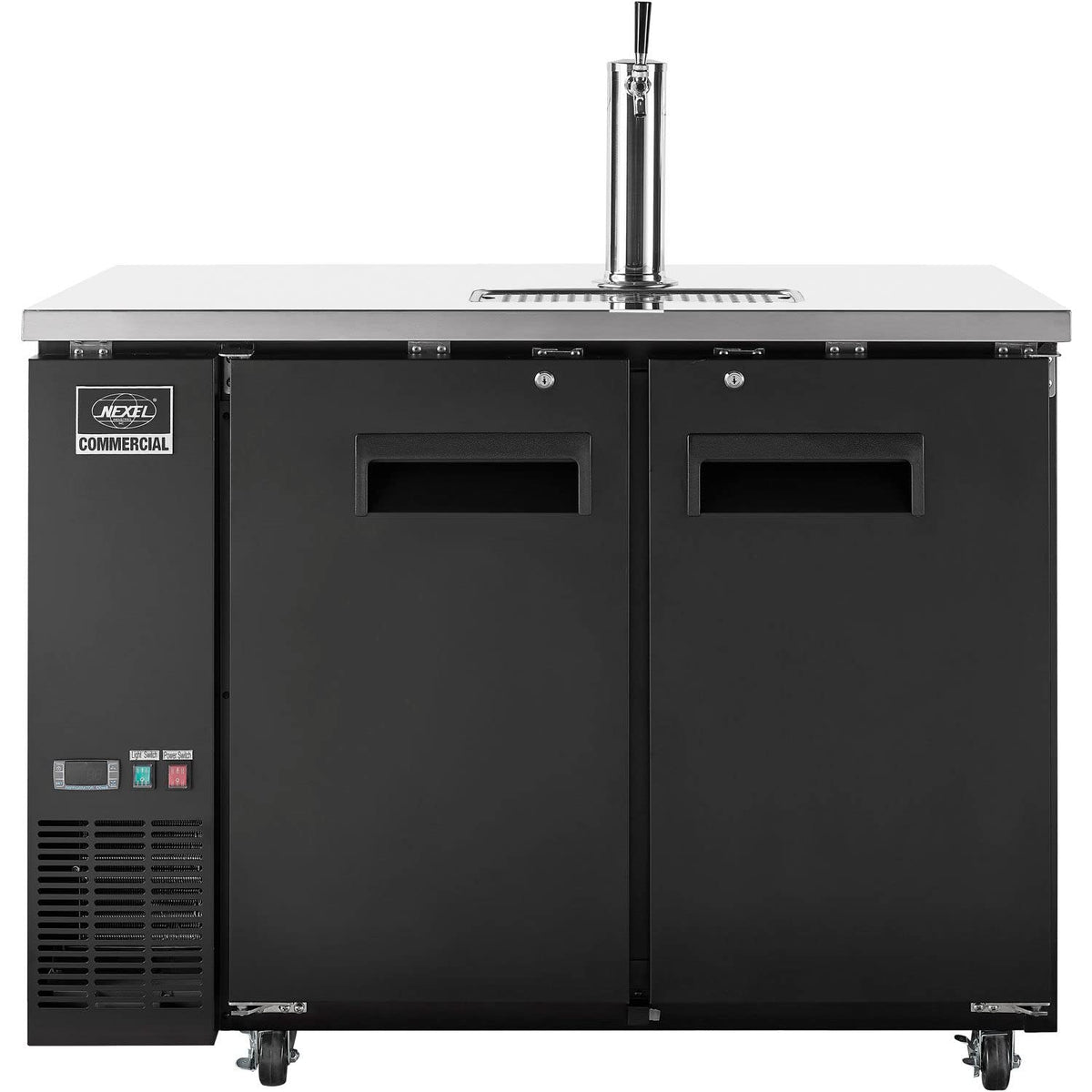 Nexel Beer Dispenser Cooler w/Single Tap Dispenser by Global Industrial – 24.38"L x 48"W x 35.63"H, Stainless Steel, Black, Model UDD-24-48-HC