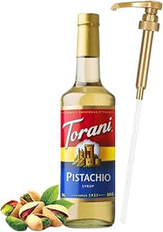 Jimoco® Syrup Pump Dispenser + Torani® Pistachio Syrup, 25.4 oz - Coffee Syrup Pump & Flavoring Bundle