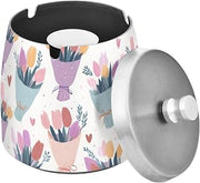 Bouquet Flowers Hearts Splash Ashtray with Lid, Outdoor Ashtrays for Patio