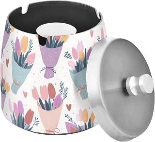 Bouquet Flowers Hearts Splash Ashtray with Lid, Outdoor Ashtrays for Patio