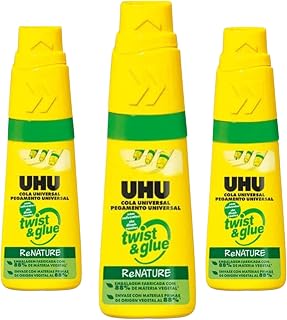 UHU Twist & Glue RENATURE - Solvent Free, Multi Purpose Adhesive in a Plant Based, Bottle 35ML, Pack of 3