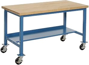 Global Industrial Mobile Production Workbench, Maple Butcher Block Safety Edge, 60" W x 30" D, Blue