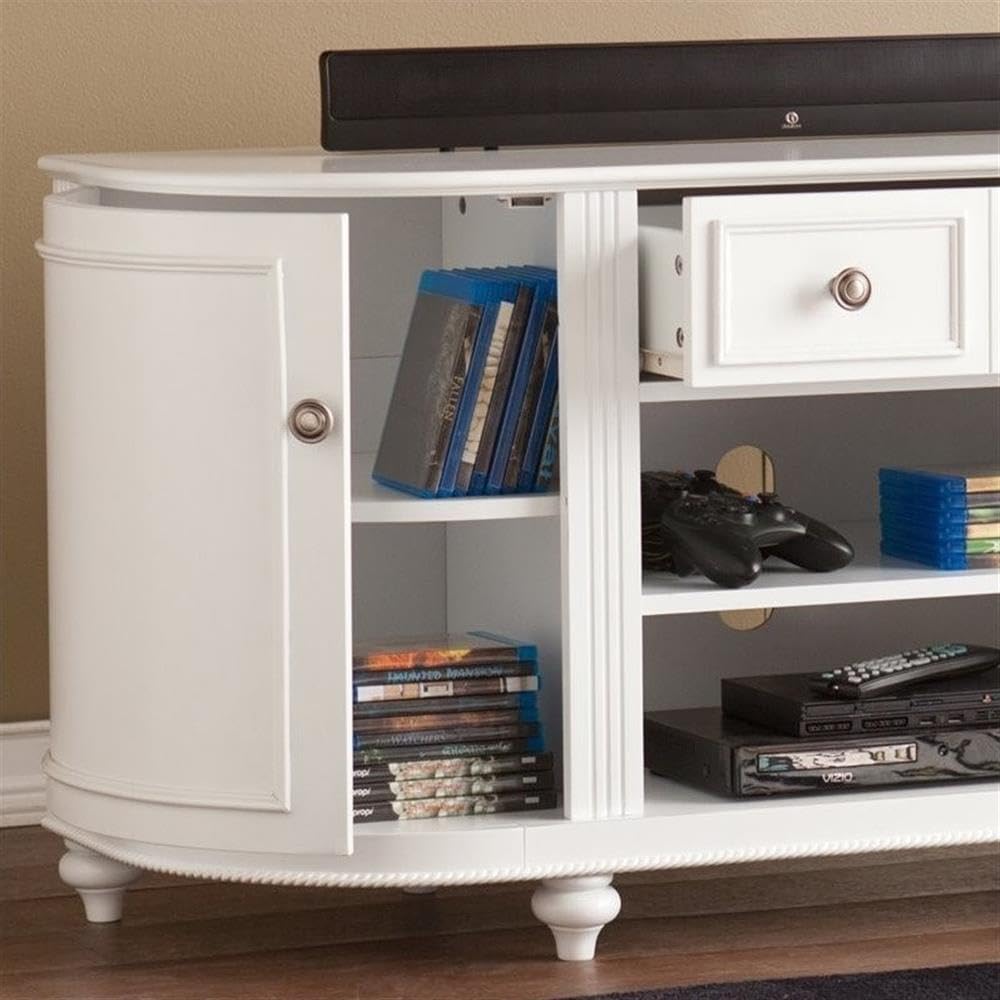 Dandridge TV/Media Stand - White by SEI Furniture – 48.5 x 16.25 x 24.25 inches, Wood, White, Brushed Silver, Model AZ2438SM