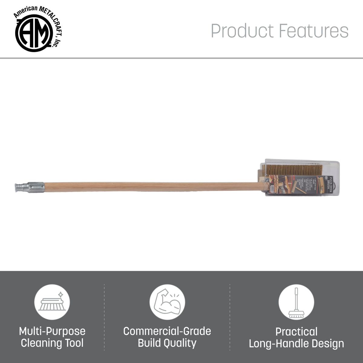 Inc. American Metalcraft Wood Handle Oven Brush, Aluminum-Threaded Tip, 40-Inch Handle, Brown – 40-inch, Wood, brown, Model 1597