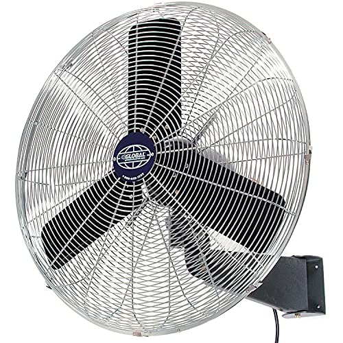 30" Diameter Commercial Wall Mount Fan by Global Industrial – 42"L x 33"W x 7"H, Alloy Steel, Black, Model MI0816R