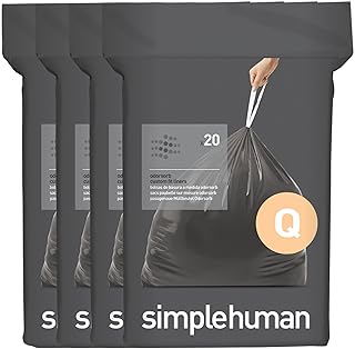 simplehuman Code Q 80 Count, Genuine Odorsorb Custom Fit Liners, Drawstring Odor Absorbing Trash Bags in Dispenser Packs, 50-65 Liter / 13-17 Gallon