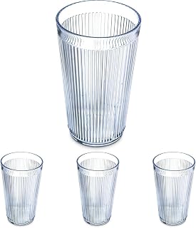Carlisle FoodService Products Crystalon Stack-All Stackable Tumbler Plastic Tumbler with Ribbed Texture for Restaurants, Catering, Kitchens, Plastic, 12.5 Ounces, Clear (Pack of 4)