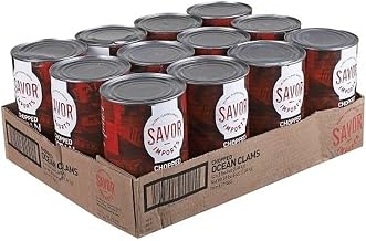Savor Imports Canned Chopped Ocean Clam, Wild-Caught, Triple-Cleaned, 51 Ounce, 12 per Case, Packed in Clam Broth, High Protein, Low Fat