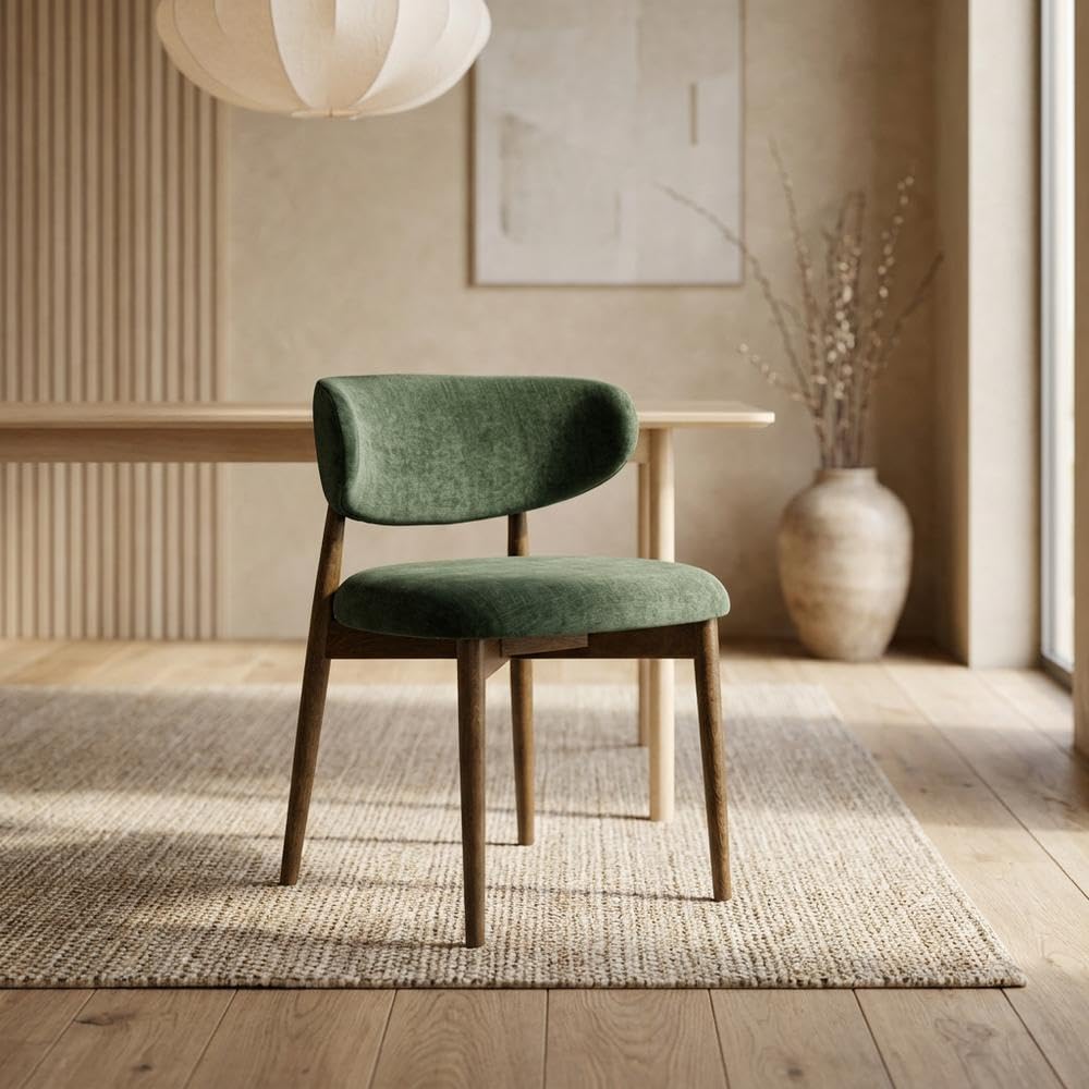 Velvet-Upholstered Dining Chair with Oak Legs by Starlight Canyon Home – Velvet, Green