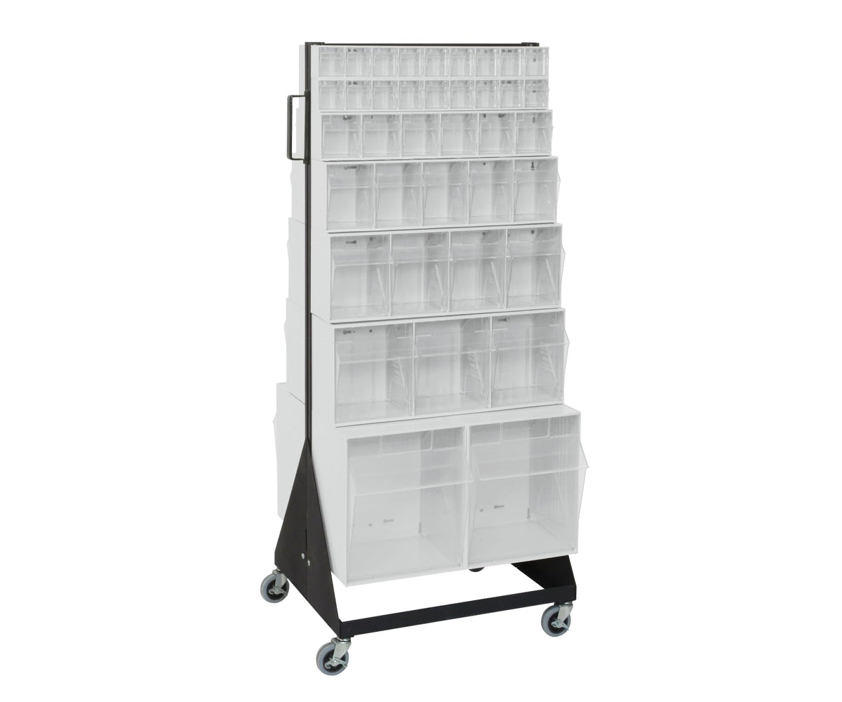 QUANTUM STORAGE SYSTEMS 52" H x 24" W x 21" D / 76 Drawers Tip Out Bin Mobile Stand White / White Standing Shelf Units