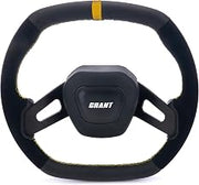 Grant Steering Wheel, Performance Series, 13.7 x 12.7 in Diameter, 1 in Dish, 2-Spoke, Black Leather/Suede Grip, Yellow Stripe, Aluminum, Black Anodized, Each