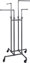 Econoco Pipeline 4-Way Garment Rack, Anthracite, Adjustable 48–72in H | Rolling 4-arm pipeline clothing rack in Anthracite Grey, professional-grade for retail or studio display environments