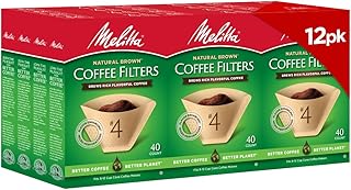 Melitta #4 Cone Coffee Filters, Natural Brown, 40 Count (Pack Of 12), 480 Total Filters - Fits all 8-12 Cup Cone Coffee Makers and Pour-Overs, Compostable, Tear-Resistant, Made in USA | Flavor-Enhancing Microfine Perforations, Double Crimp Strength, FSC & BPI Compostable, For 8-12 Cup Brewers, 40 Ct, USA Made