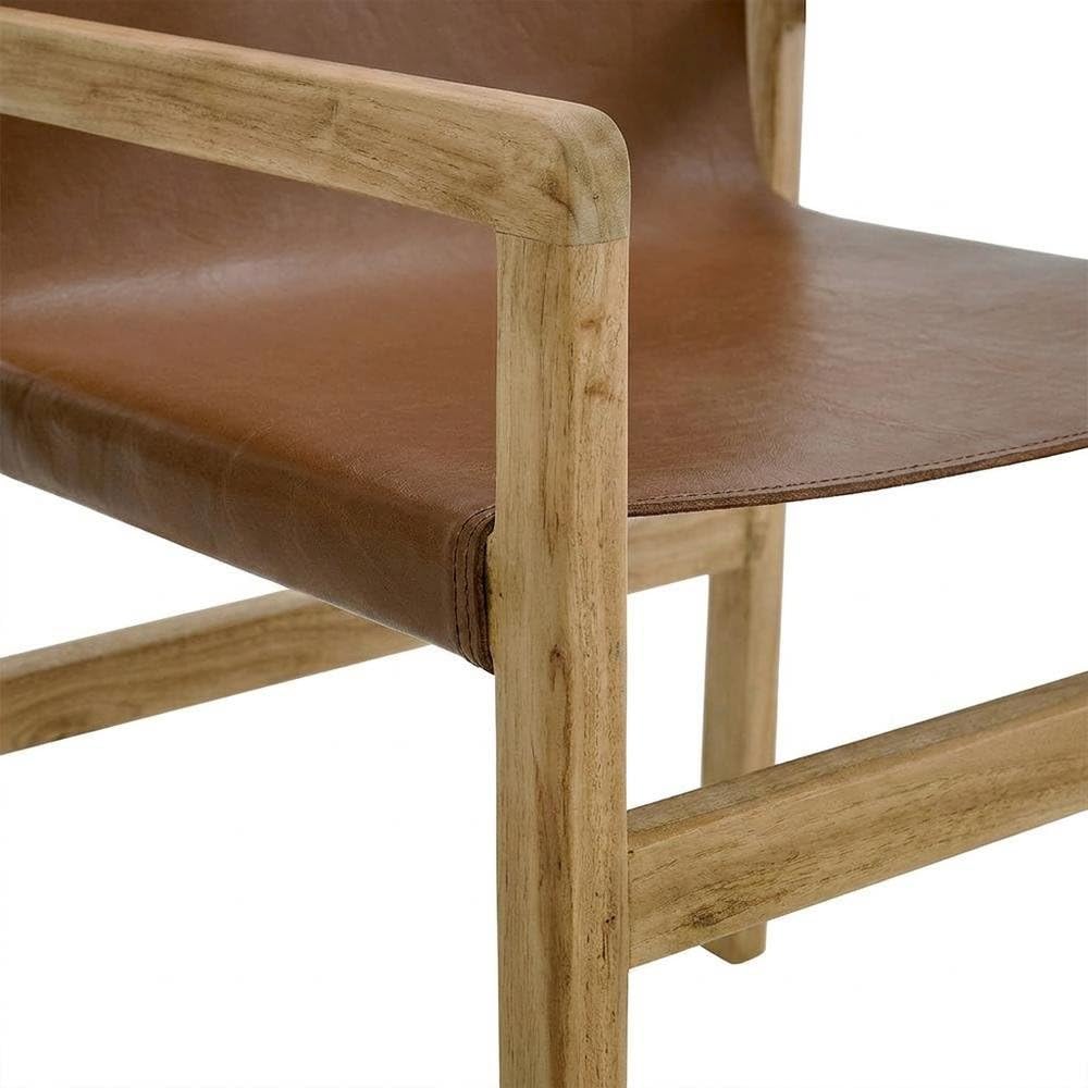 Leather-Upholstered Dining Chair with Armrests by Furnifact – Leather, Chestnut Tan