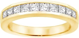 1.00 CT TW Channel Set Princess Cut Diamond Anniversary Wedding Ring in 14k Yellow Gold