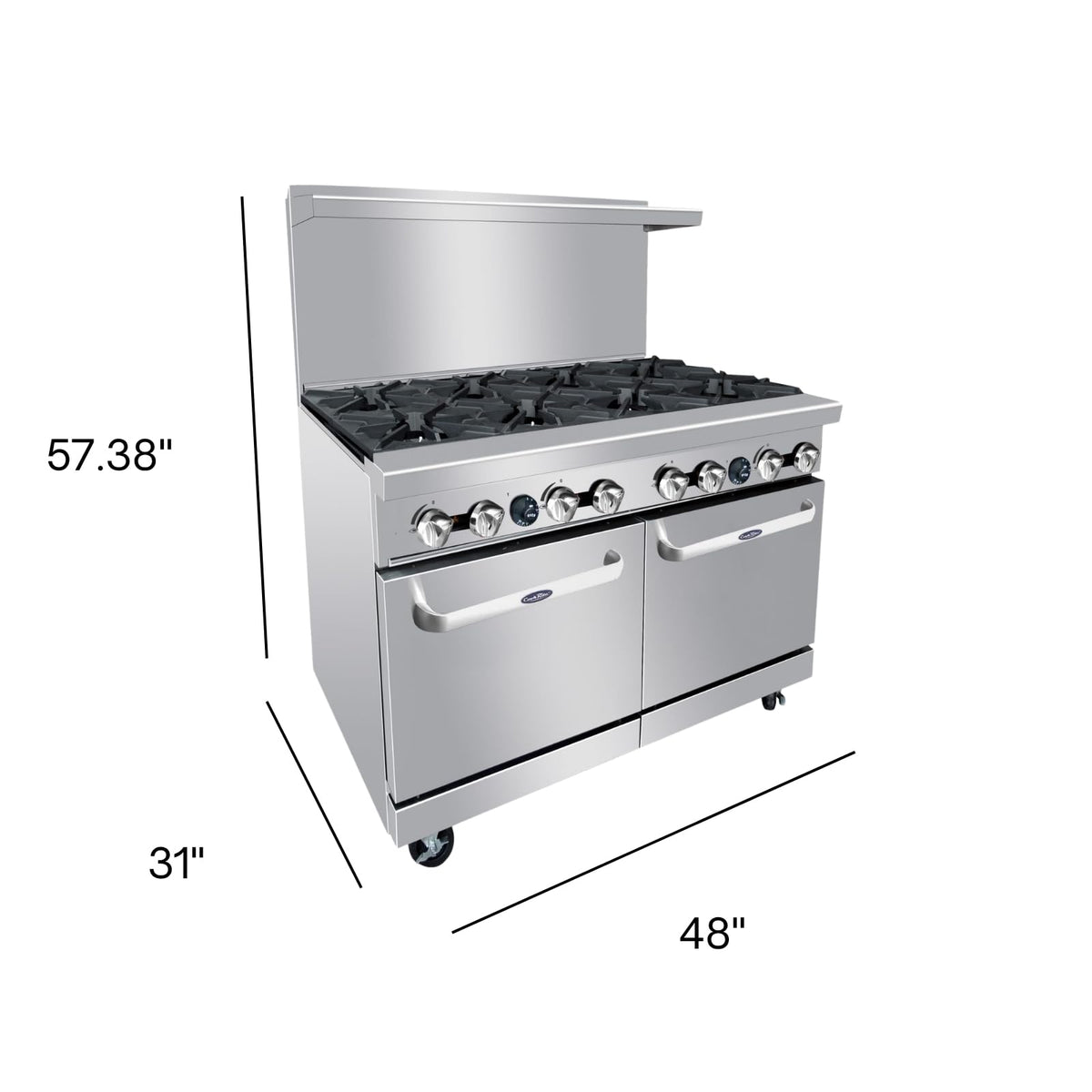 AGR Commercial Gas Range by Atosa – 48" (8) Burner | NAT Gas, Stainless Steel, Silver, Model AGR-8B-NG