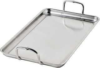 Hestan Provisions Tri-Ply Stainless Steel Double Burner Griddle, 21x13-Inch, with Drip Drain, Induction Compatible