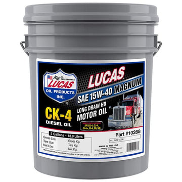 SAE 15W-40 CK-4 Motor Oil by Lucas Oil – 5 gallons, Blend, Model 10288