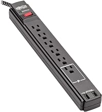 Eaton Tripp Lite TLP610BUAM Safe-IT Surge Protector 6 Outlets + 2 USB Ports