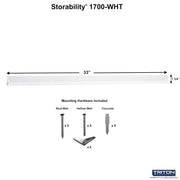 33 In. L x 1-3/4 In. H White Epoxy Coated Steel Top Track Wall Frame & Mounting Hardware by Triton Products – 33" W x 2" H x 0.5" D, Alloy Steel, White, Model 1700-WHT